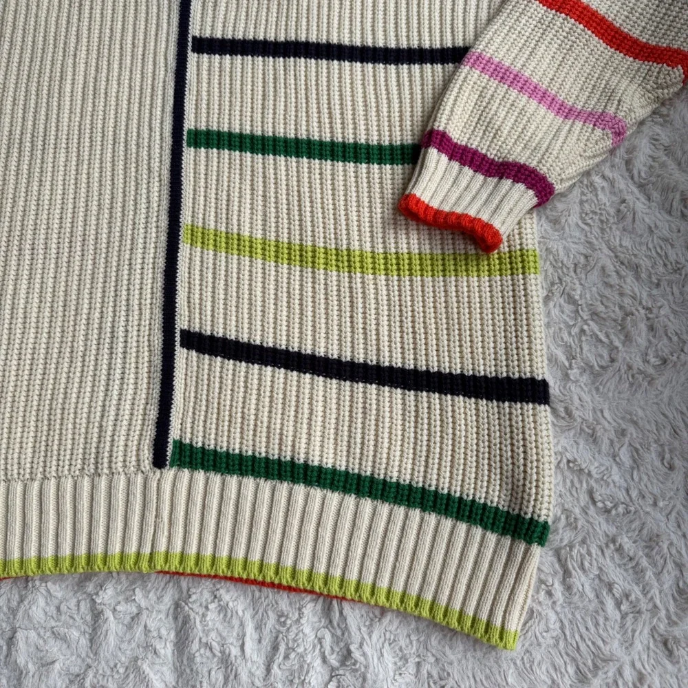 STAUD Hampton Sweater Cream Multi Color Stripe Quarter Zip Knit Oversized Long S - Picture 7 of 11